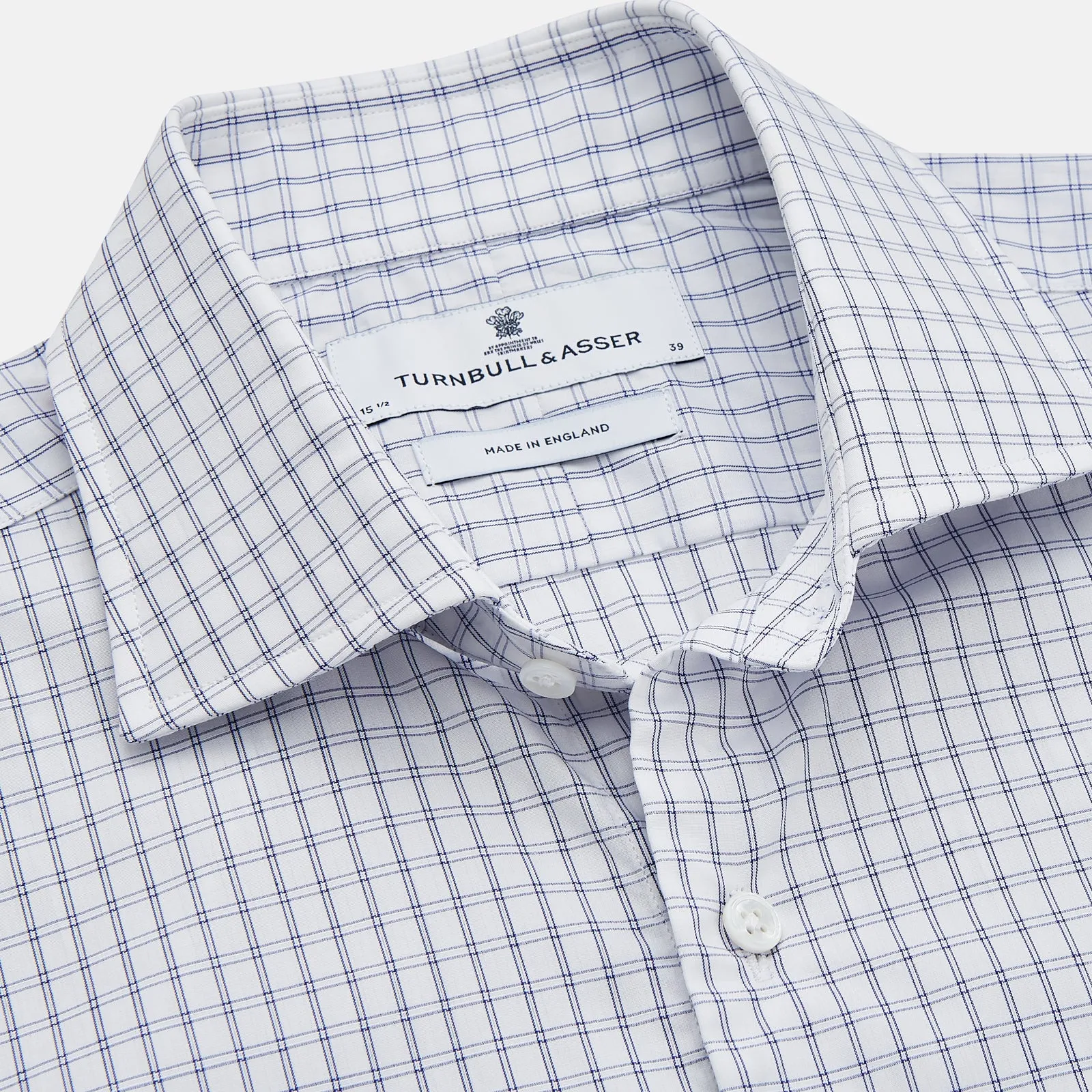 White and Blue Check Cotton Tailored Fit Shelton Shirt sold by Turnbull & Asser product image thumbnail 2