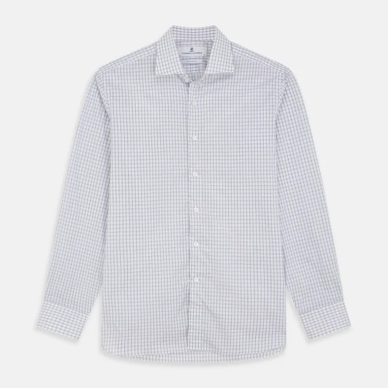 White and Blue Check Cotton Tailored Fit Shelton Shirt sold by Turnbull & Asser