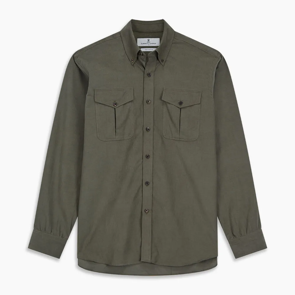 Khaki Corduroy Officer Weekend Fit Shirt with Dorset Collar and One-Button Cuffs sold by Turnbull & Asser product image thumbnail 4