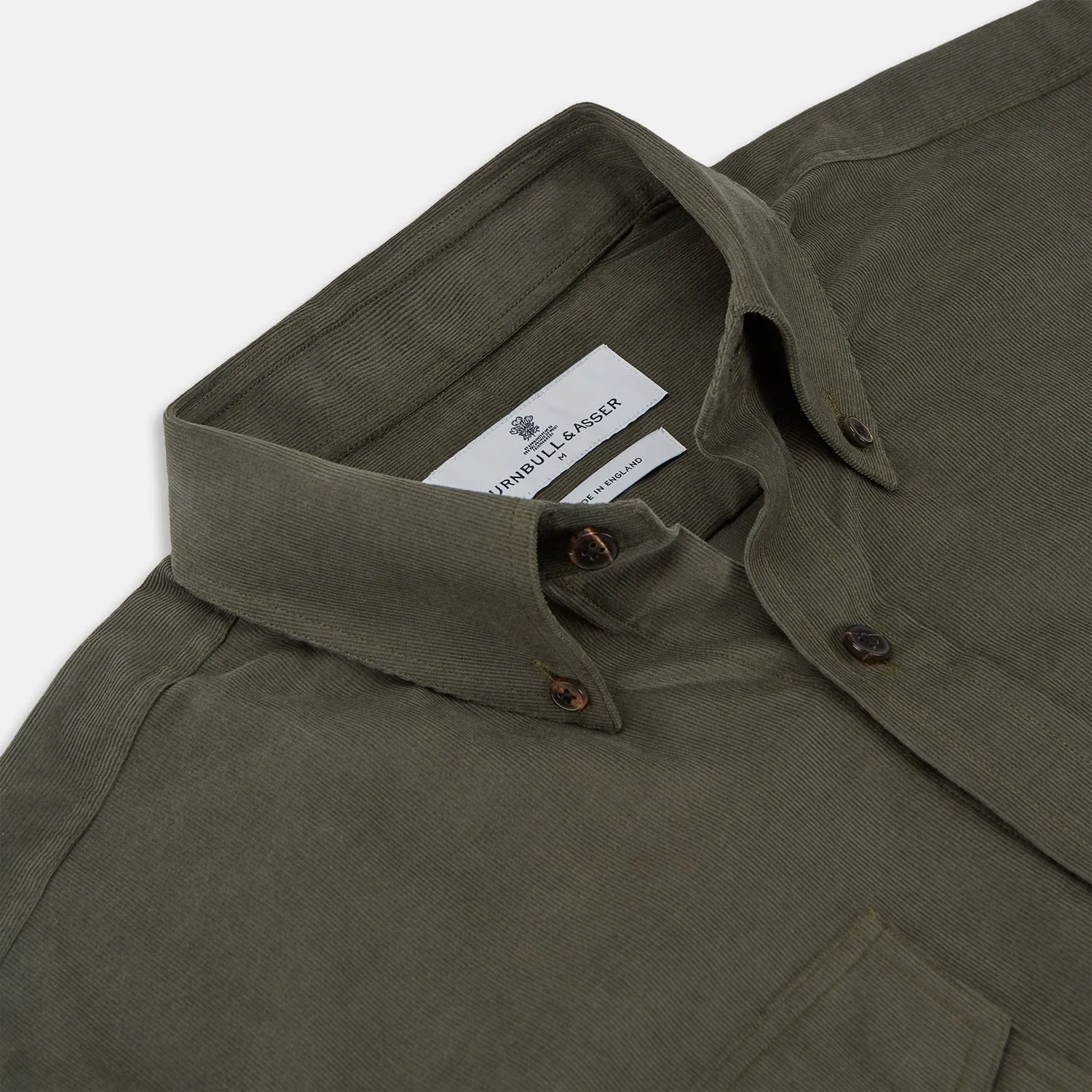 Khaki Corduroy Officer Weekend Fit Shirt with Dorset Collar and One-Button Cuffs sold by Turnbull & Asser product image thumbnail 2