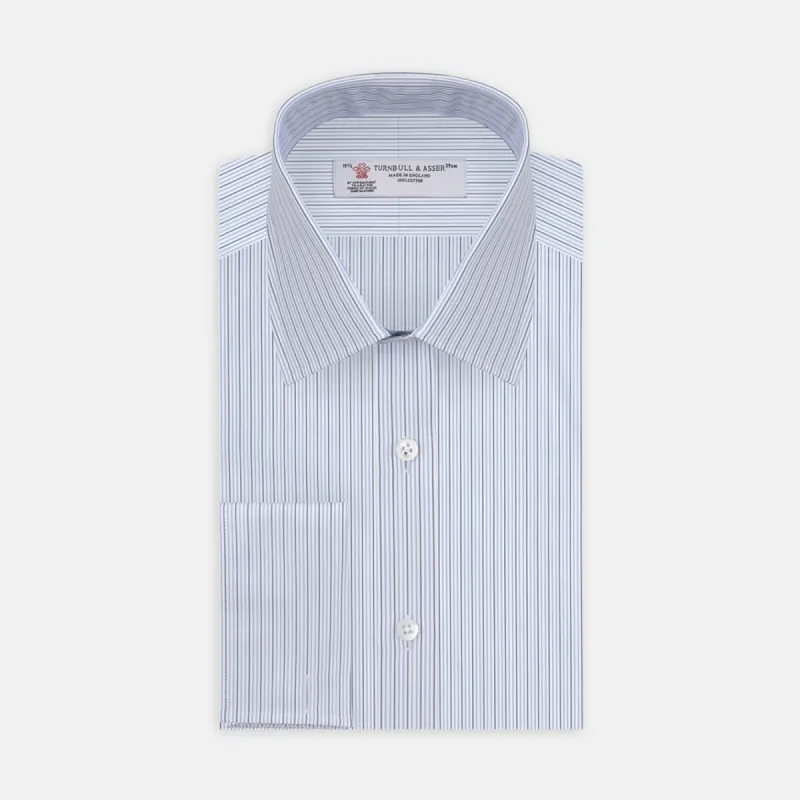 Navy and Light Blue Supraluxe Stripe Shirt with T&A Collar and Double Cuffs sold by Turnbull & Asser