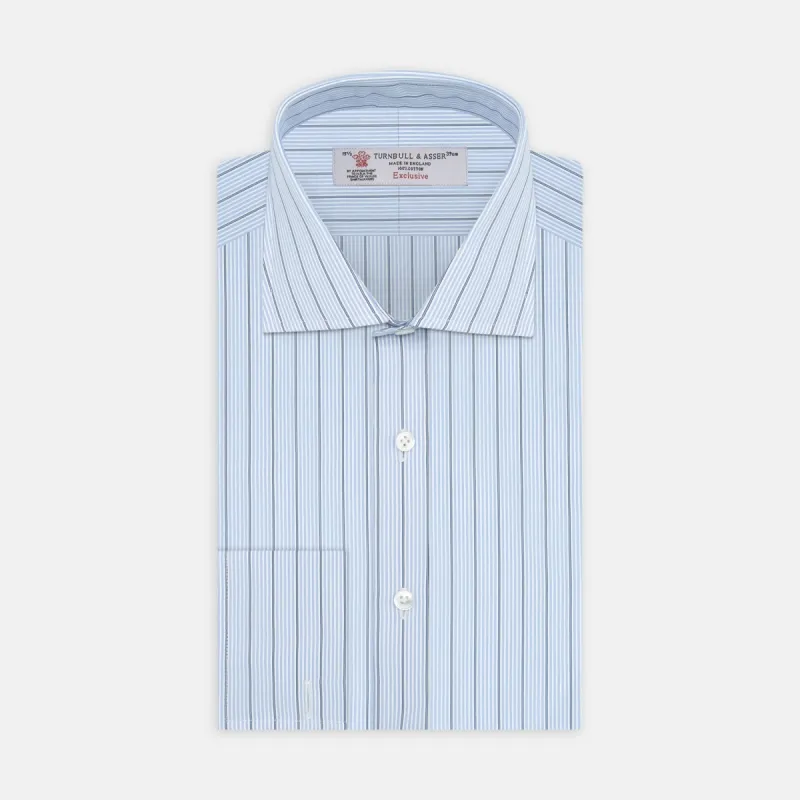 Sky Blue and Turquoise Pinstripe Shirt with Regent Collar and Double Cuffs sold by Turnbull & Asser