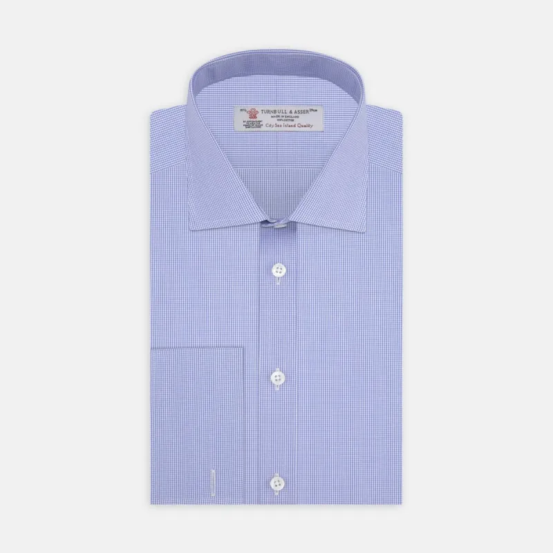 Blue Fine Check Sea Island Quality Cotton Shirt with Regent Collar and Double Cuffs sold by Turnbull & Asser