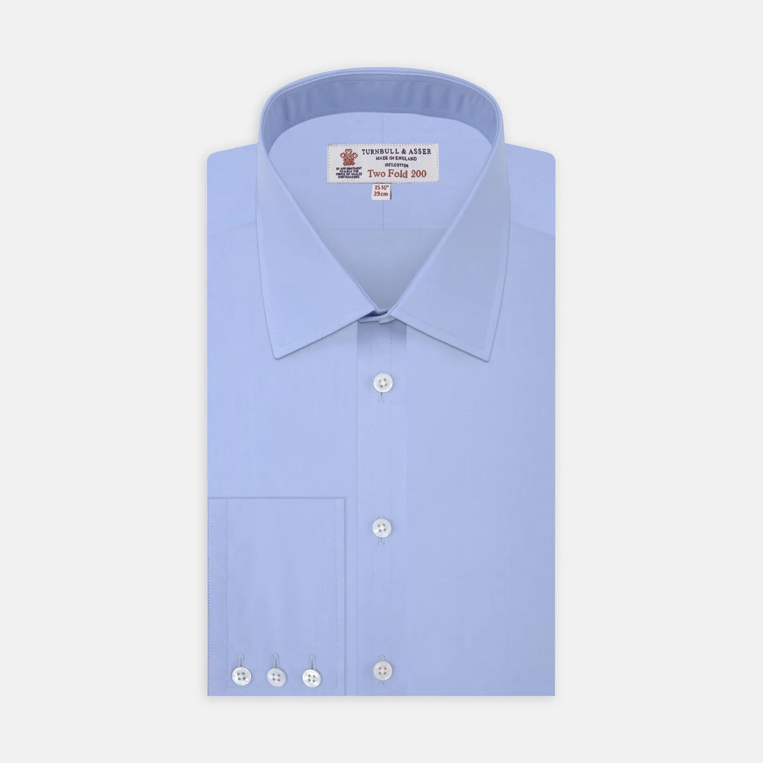 Two-Fold 200 Blue Cotton Shirt with T&A Collar and 3-Button Cuffs sold by Turnbull & Asser