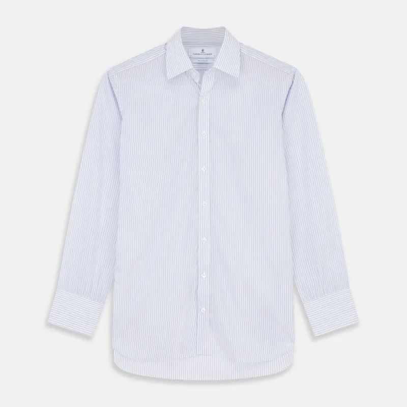 Pale Blue and White Multi-stripe Cotton Regular Fit Mayfair Shirt sold by Turnbull & Asser