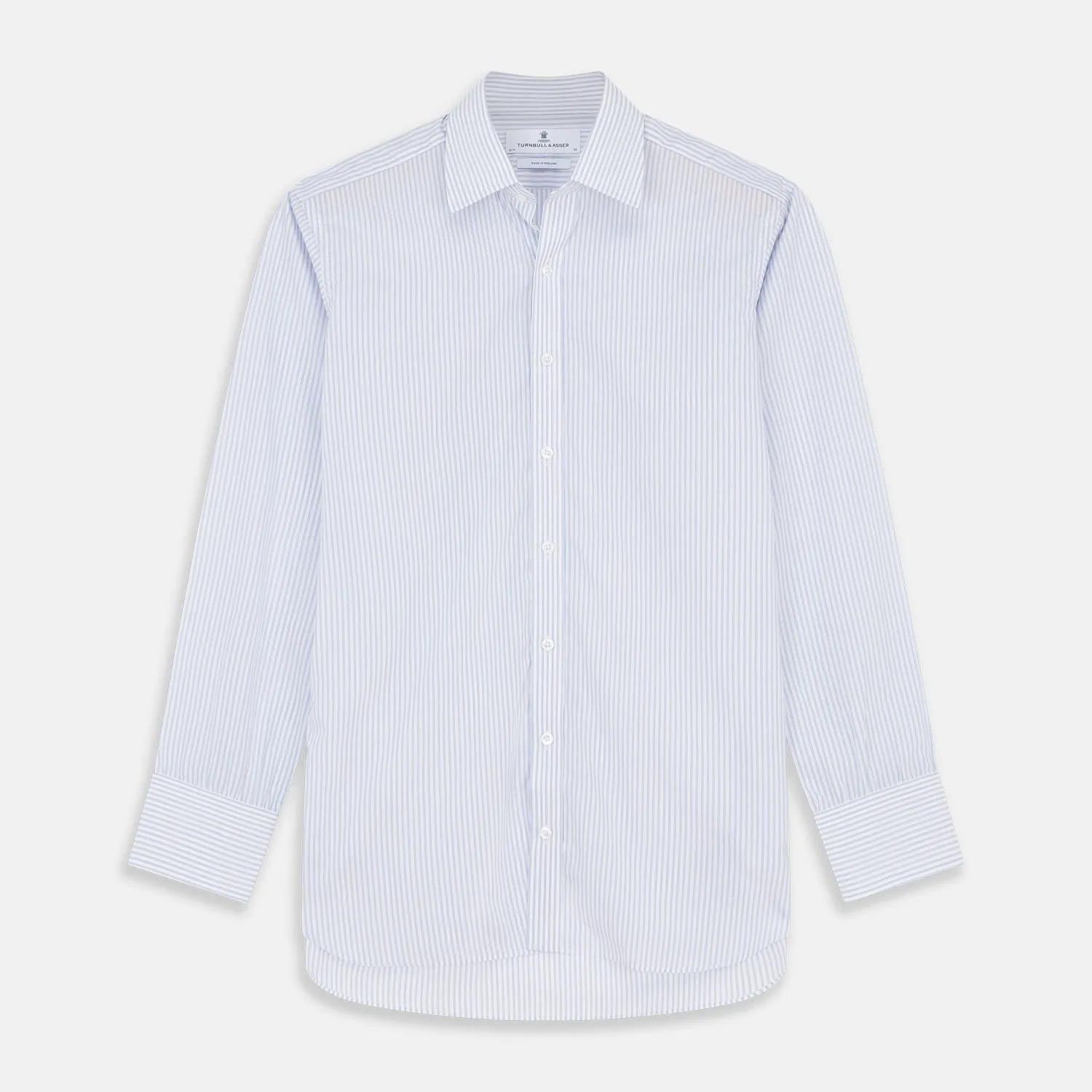Pale Blue and White Multi-stripe Cotton Regular Fit Mayfair Shirt sold by Turnbull & Asser