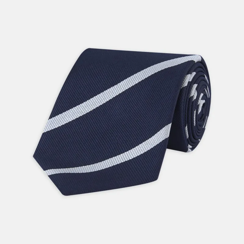Slim Navy and White Blazer Stripe Repp Silk Tie sold by Turnbull & Asser