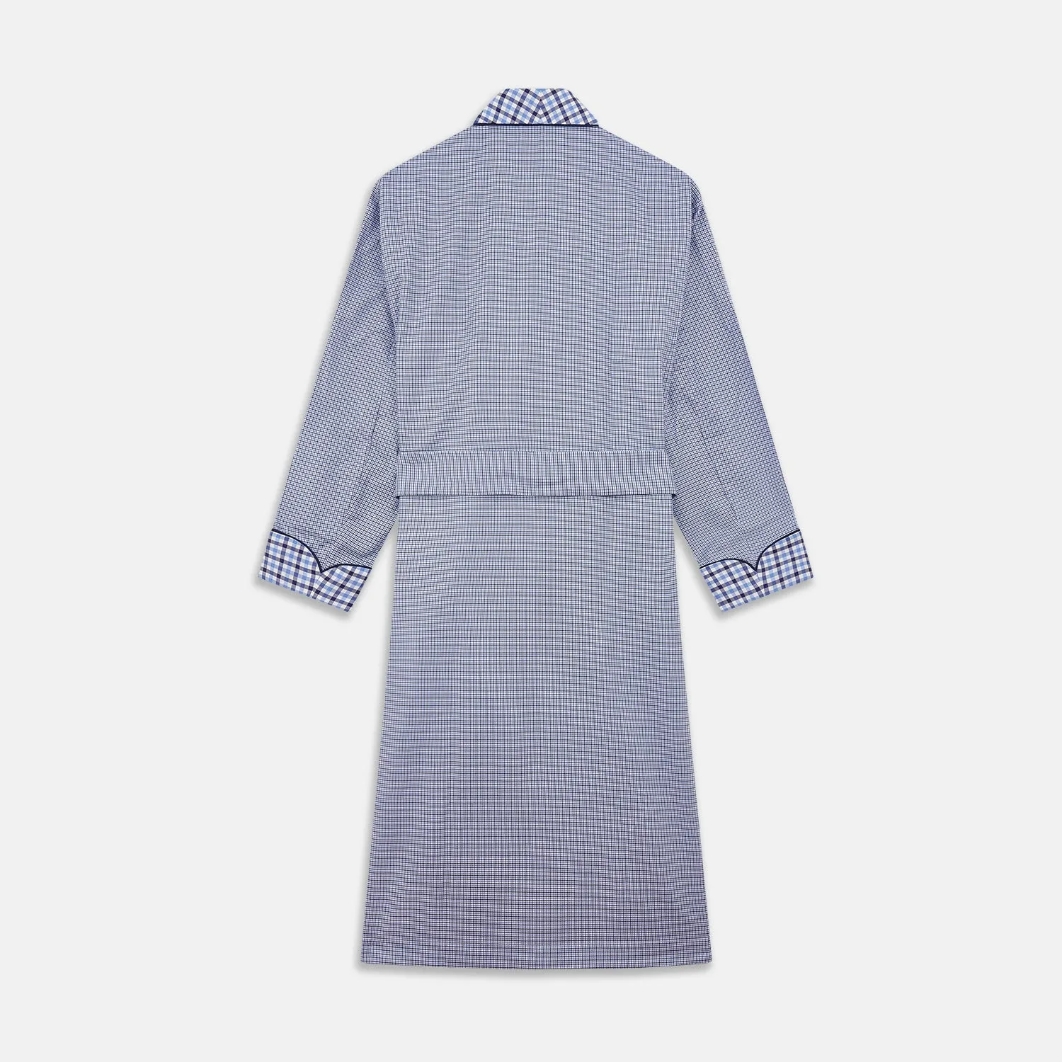 Blue Multi Check Contrast Cotton Gown sold by Turnbull & Asser product image thumbnail 5