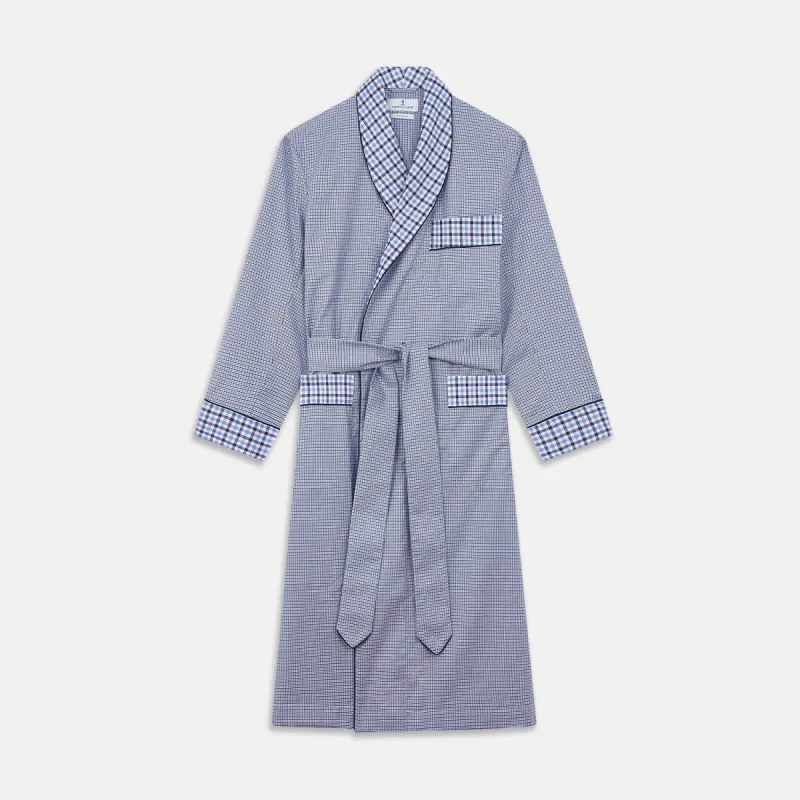 Blue Multi Check Contrast Cotton Gown sold by Turnbull & Asser