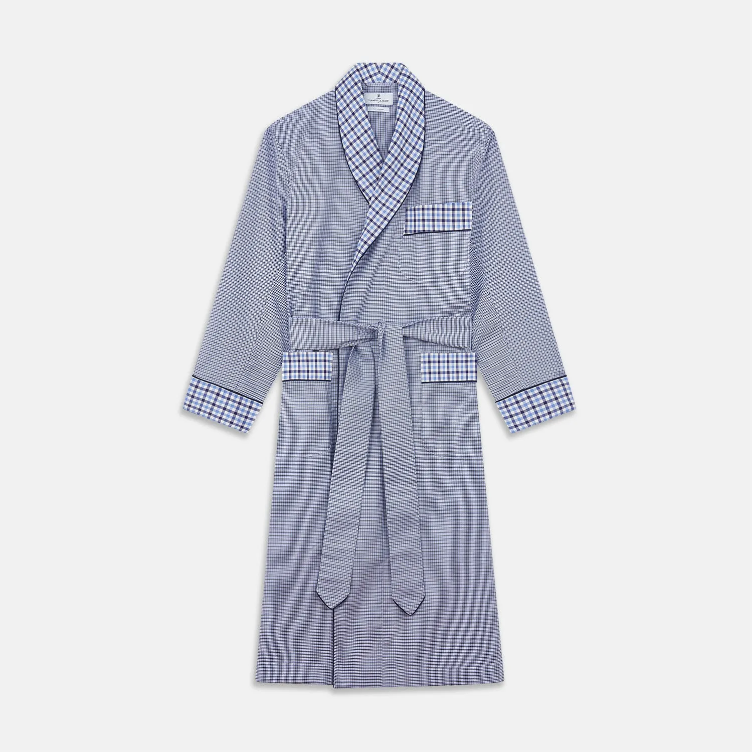 Blue Multi Check Contrast Cotton Gown sold by Turnbull & Asser