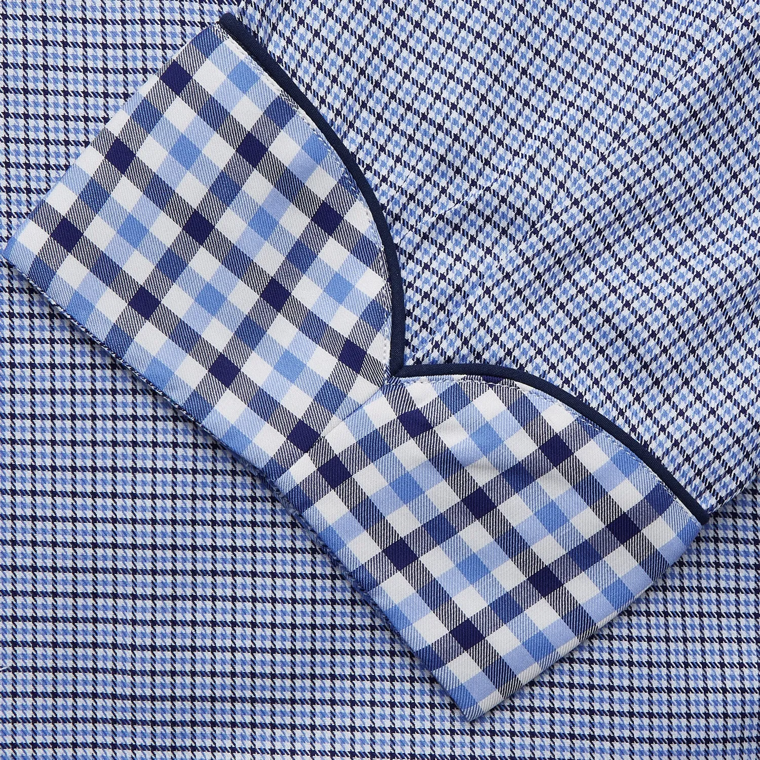 Blue Multi Check Contrast Cotton Gown sold by Turnbull & Asser product image thumbnail 3