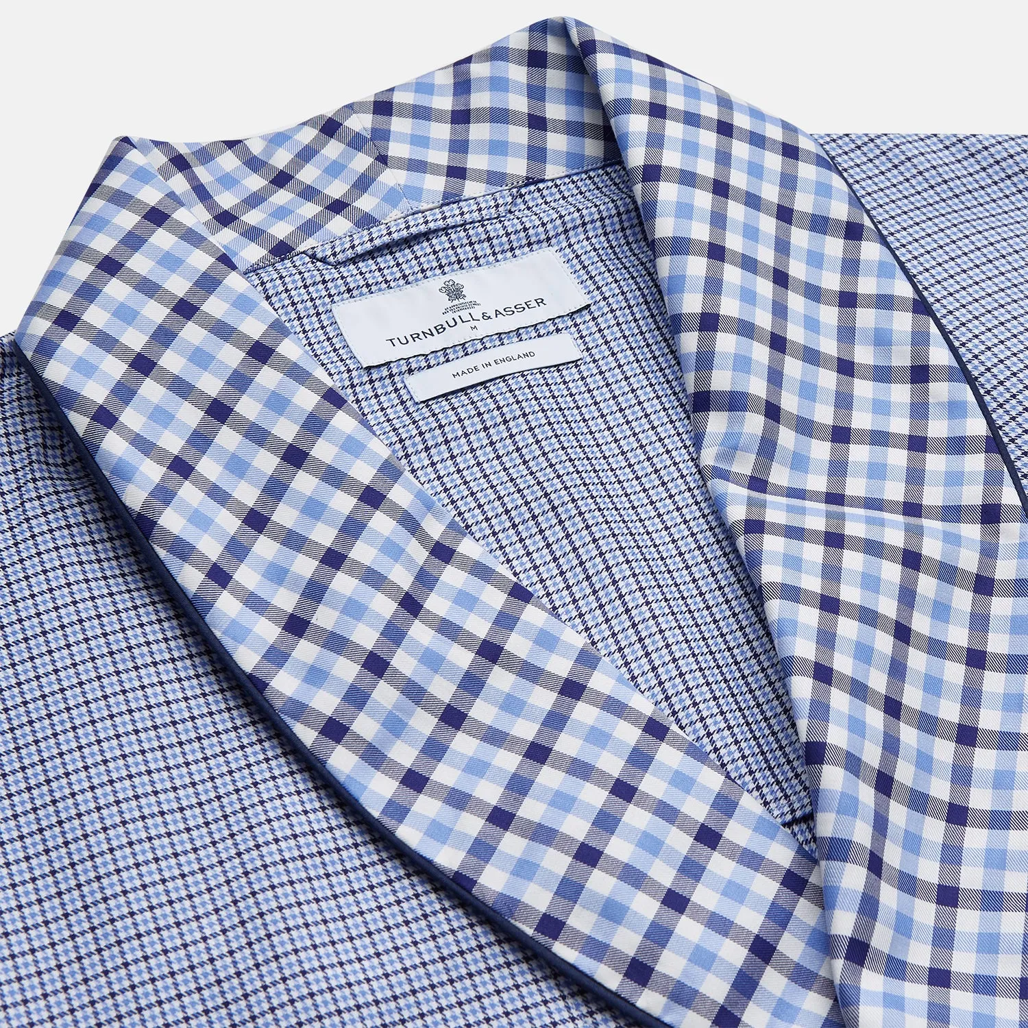 Blue Multi Check Contrast Cotton Gown sold by Turnbull & Asser product image thumbnail 2