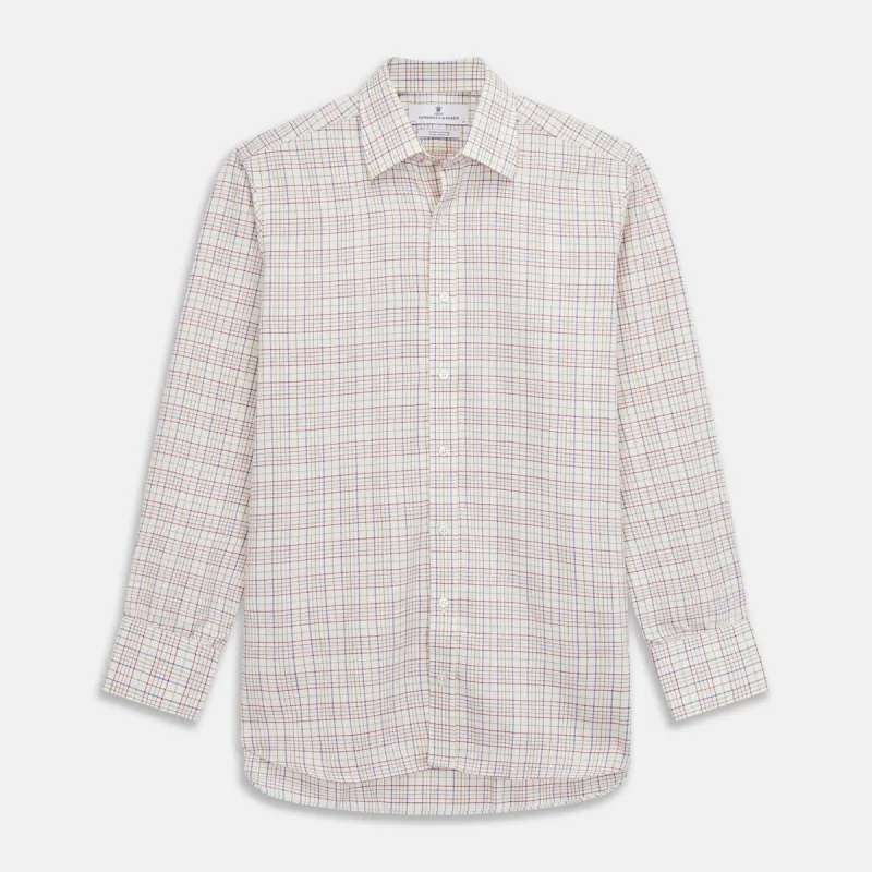 Red Multi Check Regular Fit Cotton-Cashmere Shirt with T&A Collar and 3 Button Cuffs sold by Turnbull & Asser