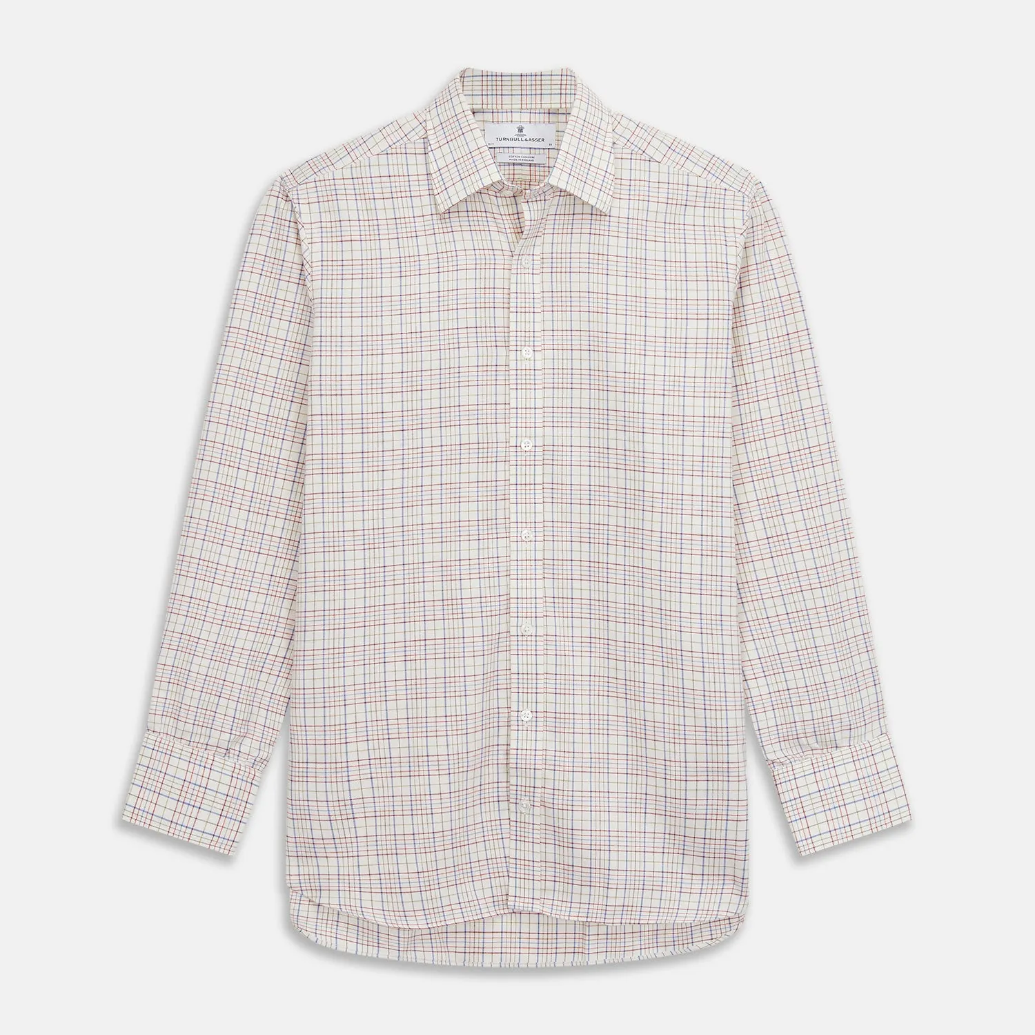 Red Multi Check Regular Fit Cotton-Cashmere Shirt with T&A Collar and 3 Button Cuffs sold by Turnbull & Asser