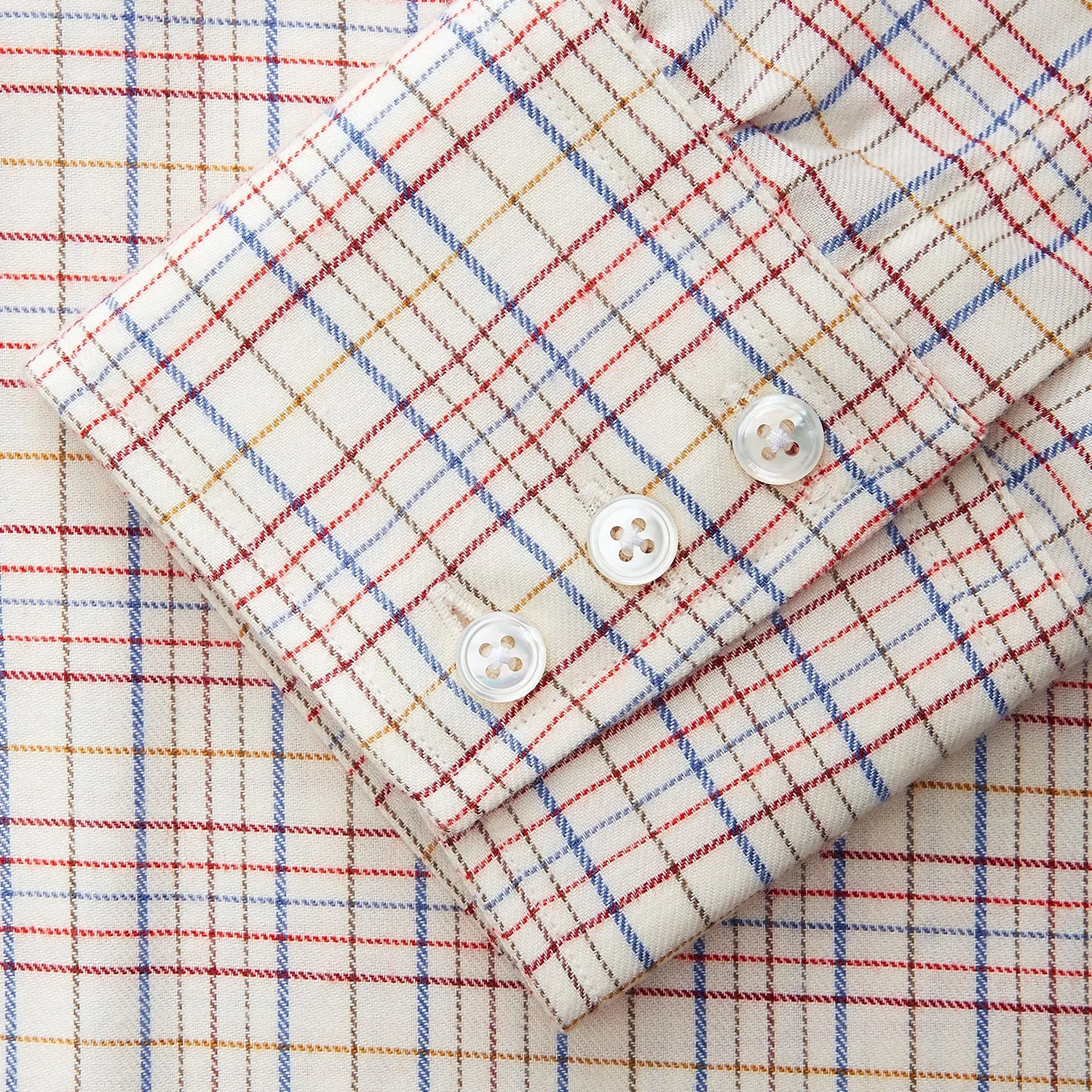 Red Multi Check Regular Fit Cotton-Cashmere Shirt with T&A Collar and 3 Button Cuffs sold by Turnbull & Asser product image thumbnail 3