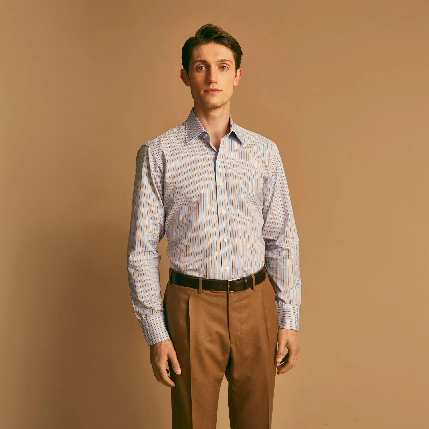 Blue, Orange & Navy Multi Stripe Regular Fit Shirt with T&A Collar and 3 Button Cuffs sold by Turnbull & Asser