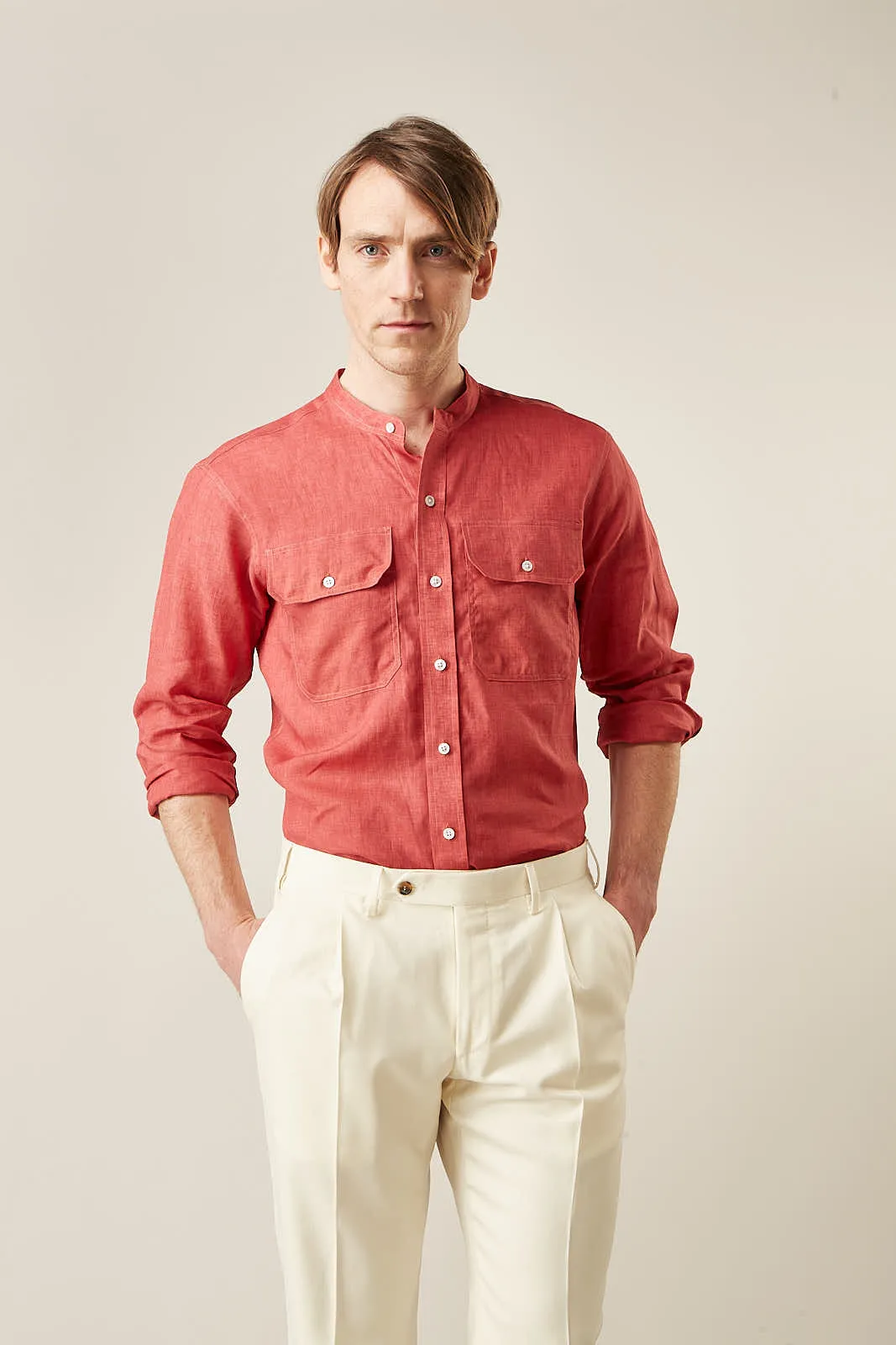 Cream Lightweight Wool Pleated Jasper Trouser sold by Turnbull & Asser product image thumbnail 2