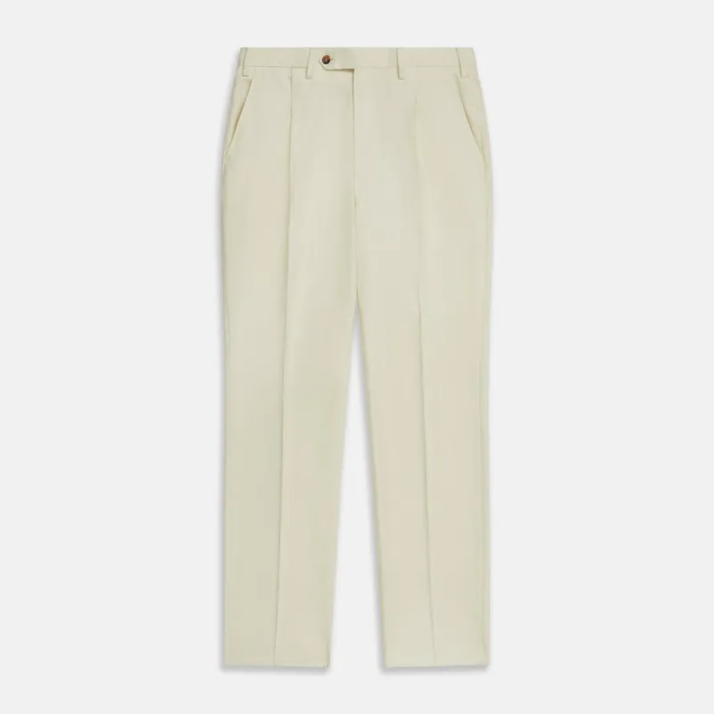 Cream Lightweight Wool Pleated Jasper Trouser sold by Turnbull & Asser