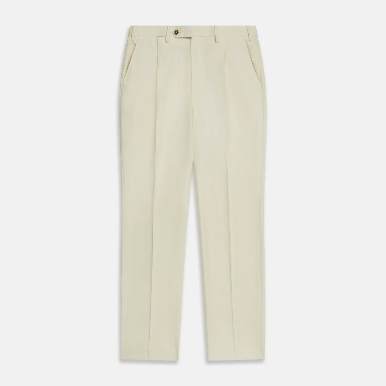 Cream Lightweight Wool Pleated Jasper Trouser sold by Turnbull & Asser