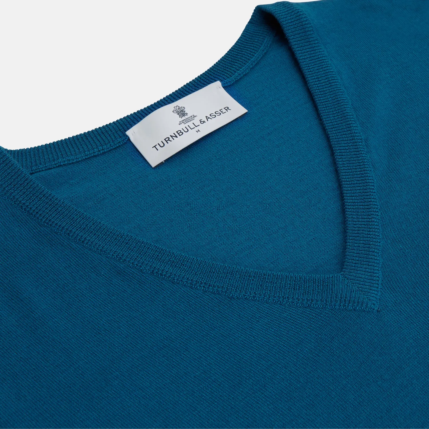 Ocean Blue Merino Kennedy V-Neck Jumper sold by Turnbull & Asser product image thumbnail 2