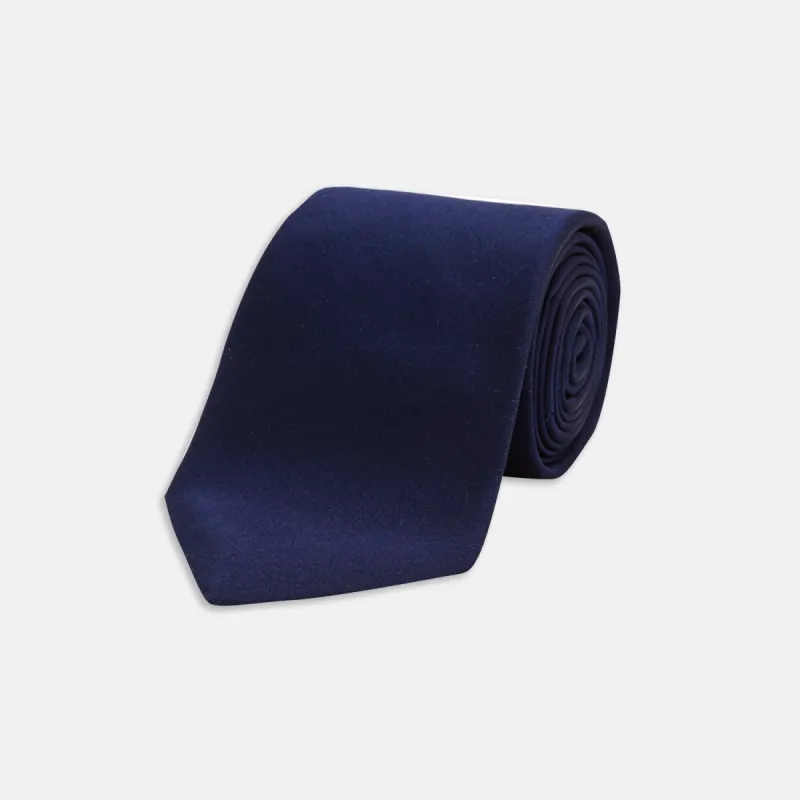 Slim Navy Plain Satin Silk Tie sold by Turnbull & Asser