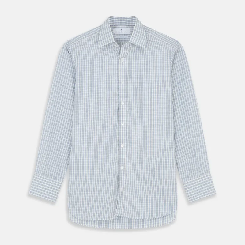 Pale Blue Multi Check Cotton Regular Fit Mayfair Shirt sold by Turnbull & Asser