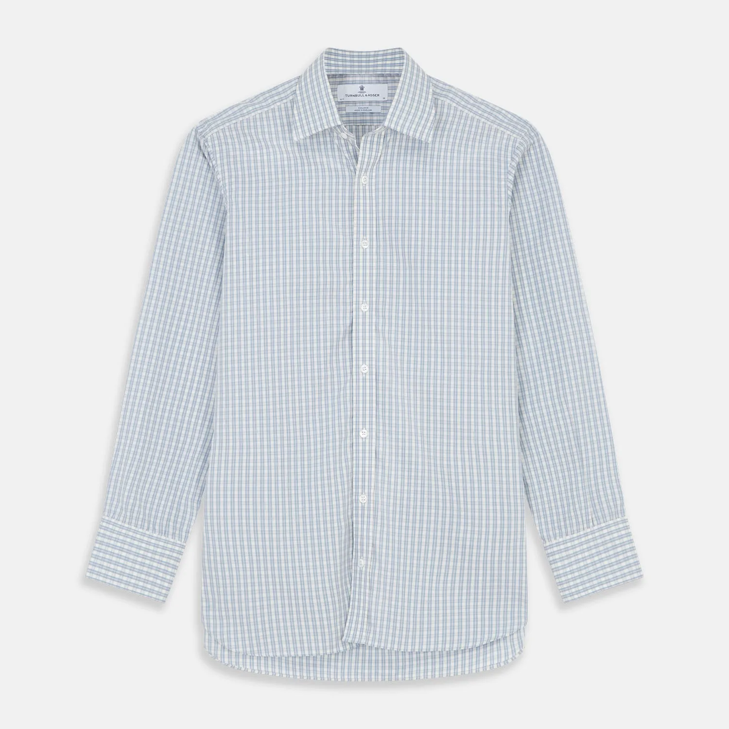 Pale Blue Multi Check Cotton Regular Fit Mayfair Shirt sold by Turnbull & Asser