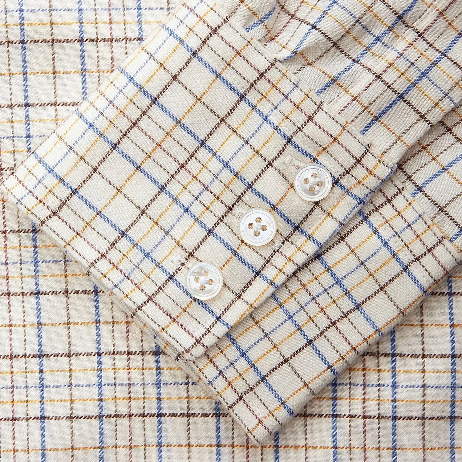 Brown Multi Check Regular Fit Cotton-Cashmere Shirt with T&A Collar and 3 Button Cuffs sold by Turnbull & Asser product image thumbnail 3