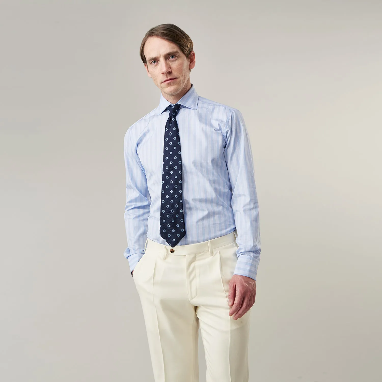 Yellow and Blue Glen Check Tailored Fit Shirt with Kent Collar sold by Turnbull & Asser product image thumbnail 2