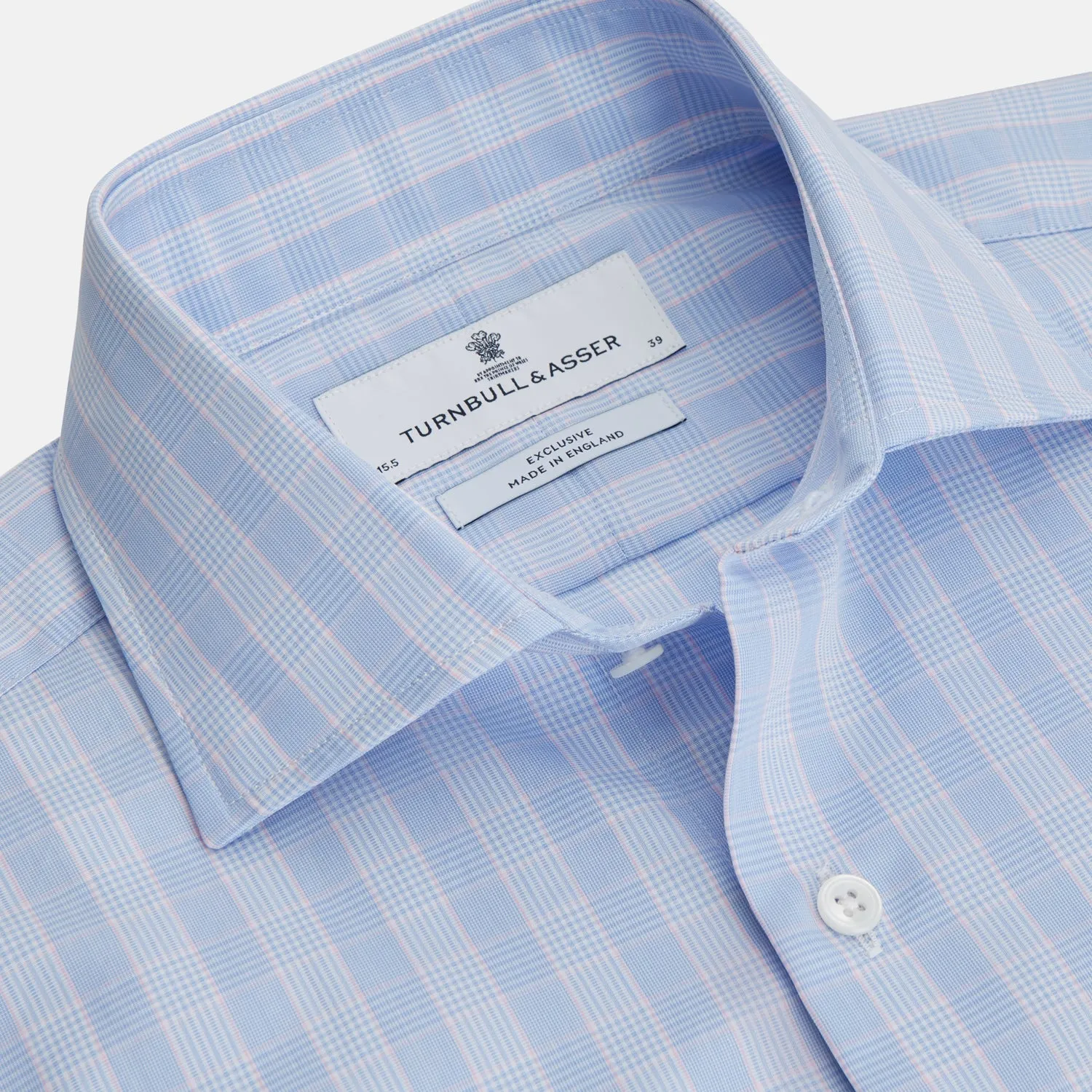 Pink and Blue Glen Check Tailored Fit Shirt with Kent Collar sold by Turnbull & Asser product image thumbnail 2