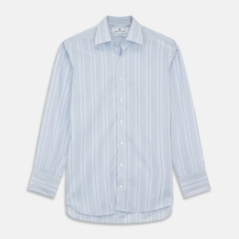 Blue And White Stripe Twill Cotton Regular Fit Shirt with T&A Collar And Double Cuffs sold by Turnbull & Asser