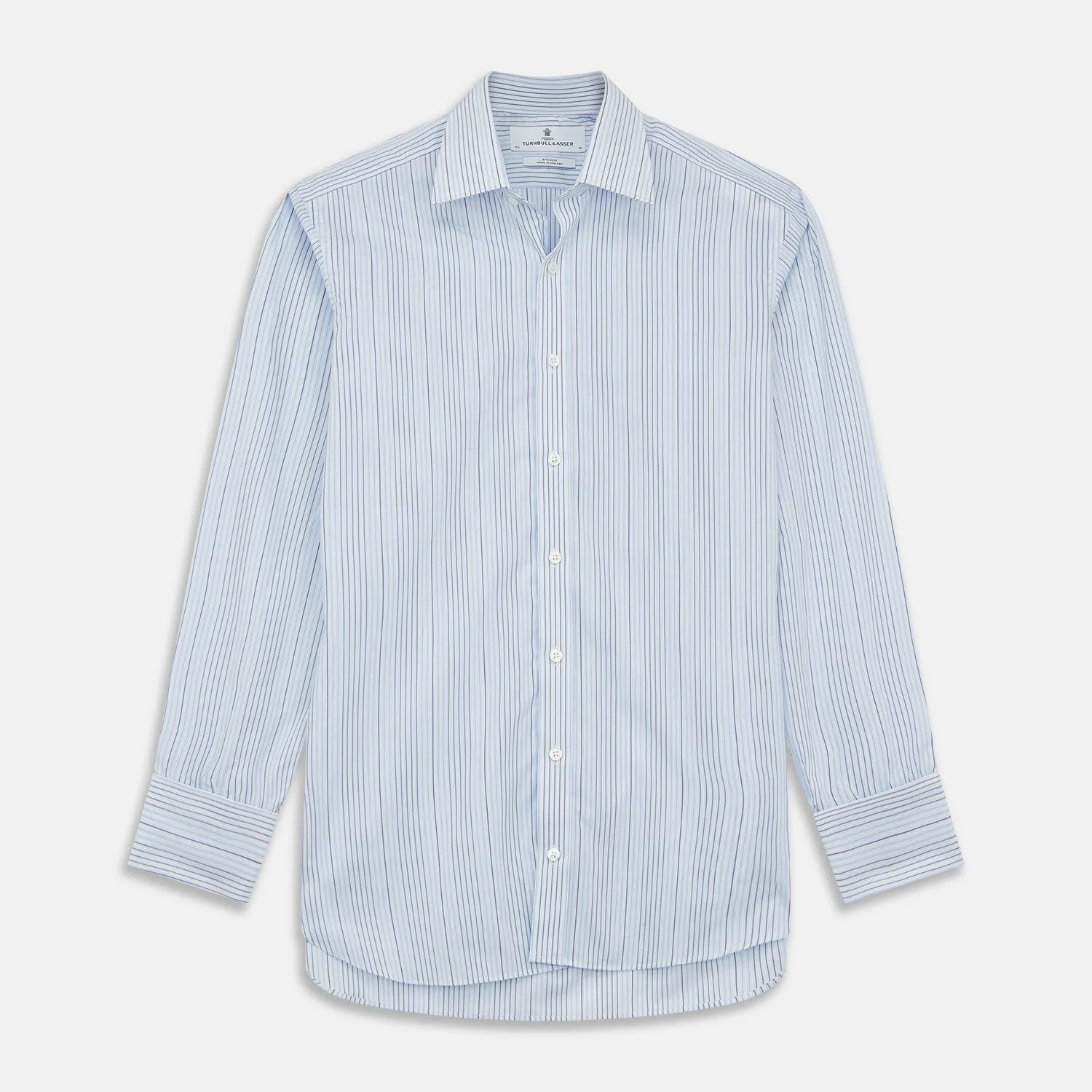 Blue And White Stripe Twill Cotton Regular Fit Shirt with T&A Collar And Double Cuffs sold by Turnbull & Asser