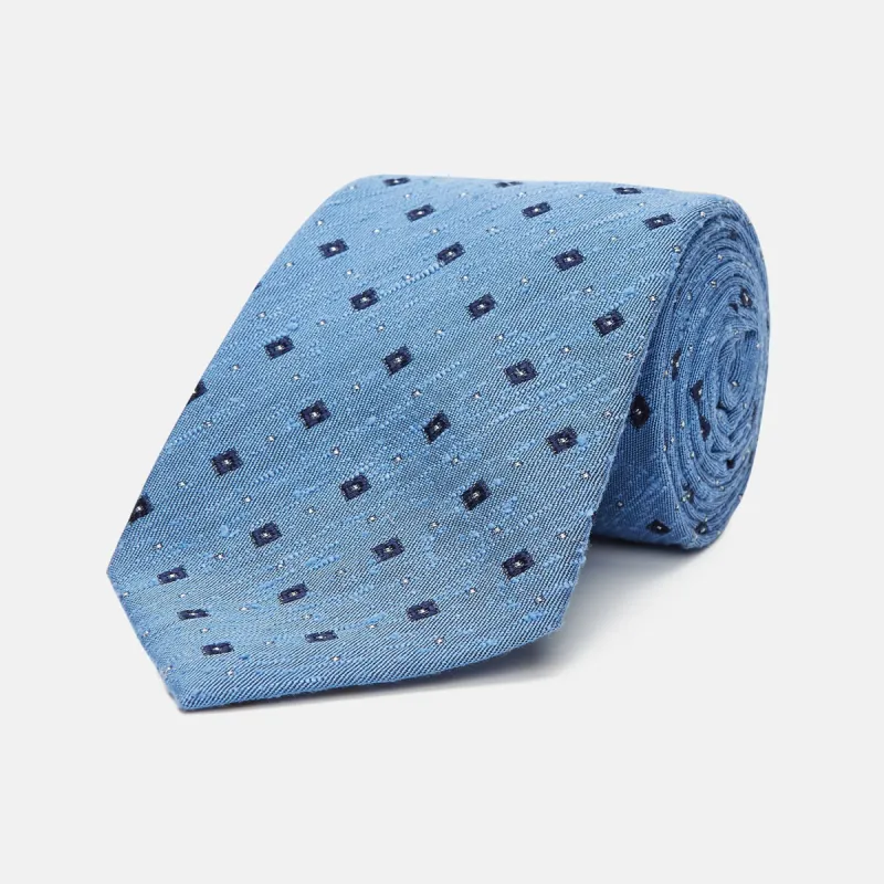 Dark Blue Fine Square Slub Silk Tie sold by Turnbull & Asser