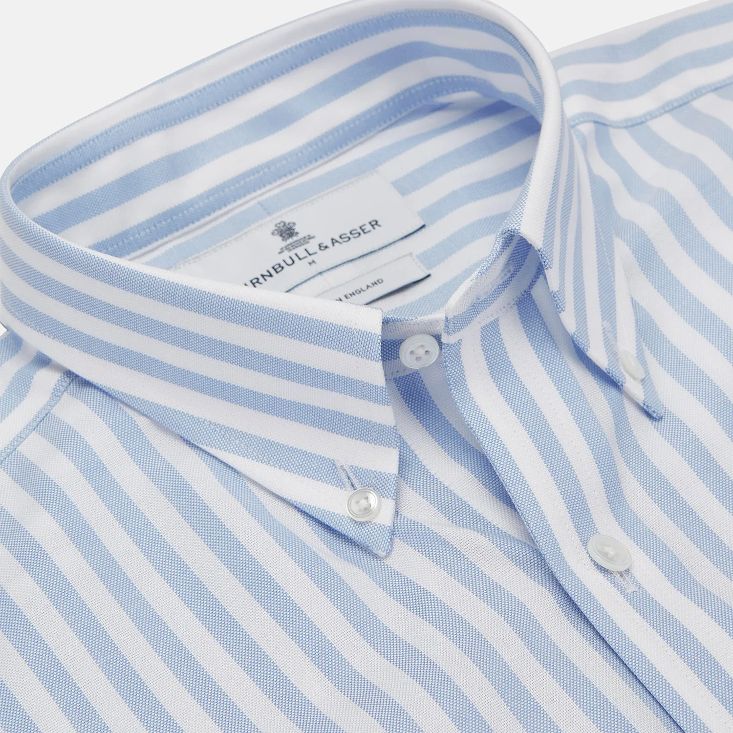 Blue and White Bengal Stripe Oxford Weekend Fit Shirt with Dorset Collar and 1-Button Cuffs sold by Turnbull & Asser product image thumbnail 2