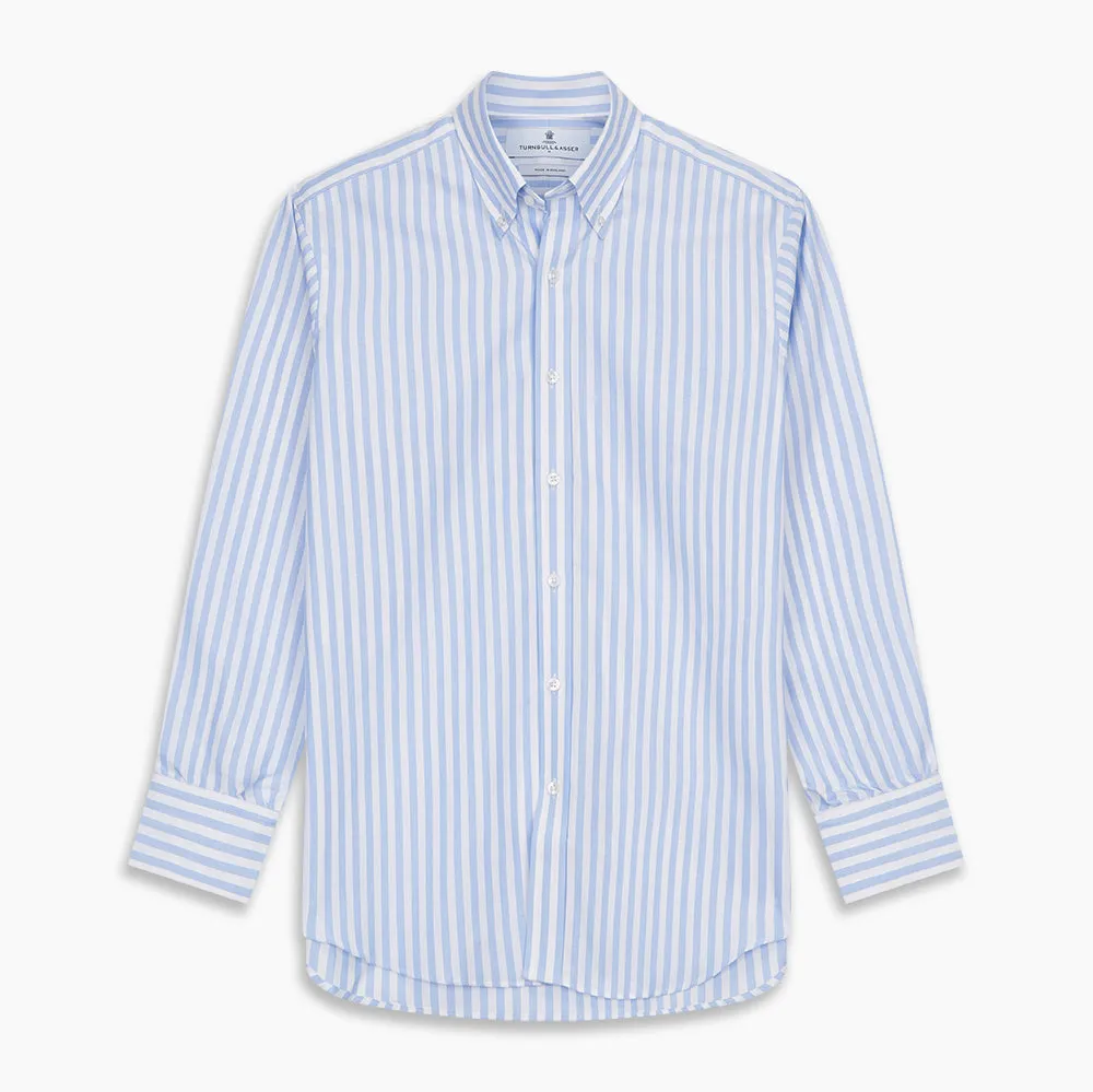 Blue and White Bengal Stripe Oxford Weekend Fit Shirt with Dorset Collar and 1-Button Cuffs sold by Turnbull & Asser product image thumbnail 5