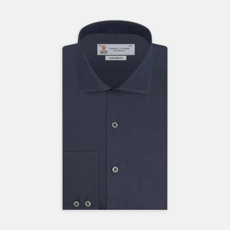 Tailored Fit Navy Cashmere Blend Shirt with Kent Collar and 2-Button Cuffs sold by Turnbull & Asser