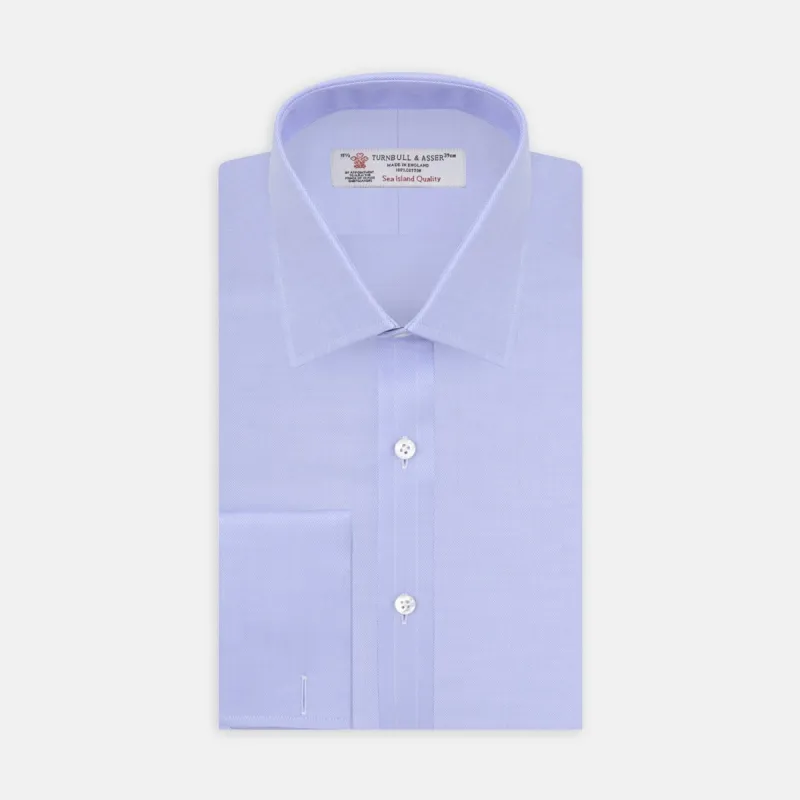 Light Blue Herringbone Sea Island Quality Cotton Shirt with T&A Collar and Double Cuffs sold by Turnbull & Asser