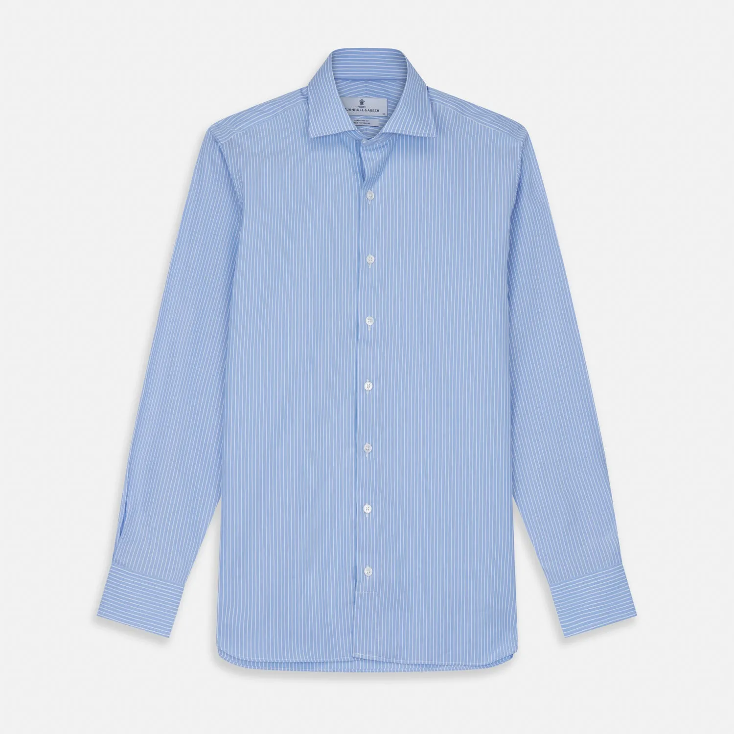Powder Blue Stripe Tailored Fit Shirt with Kent Collar and 2-Button Cuffs sold by Turnbull & Asser
