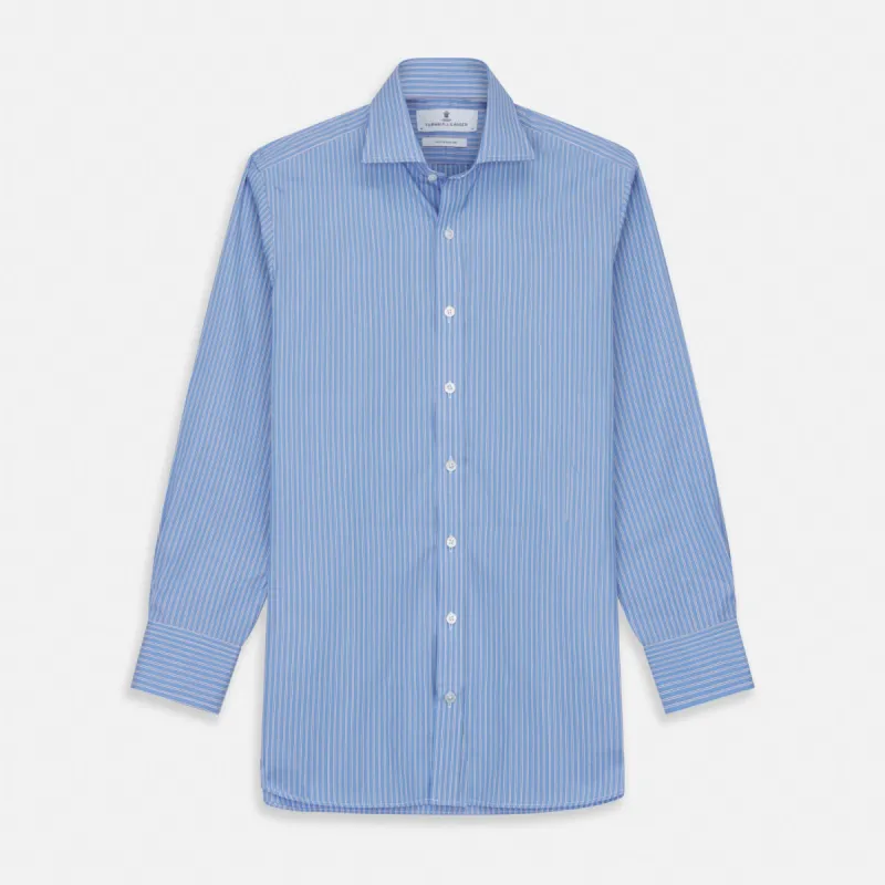 Oxford Blue Fancy Stripe Tailored Fit Shirt with Kent Collar and 2-Button Cuffs sold by Turnbull & Asser