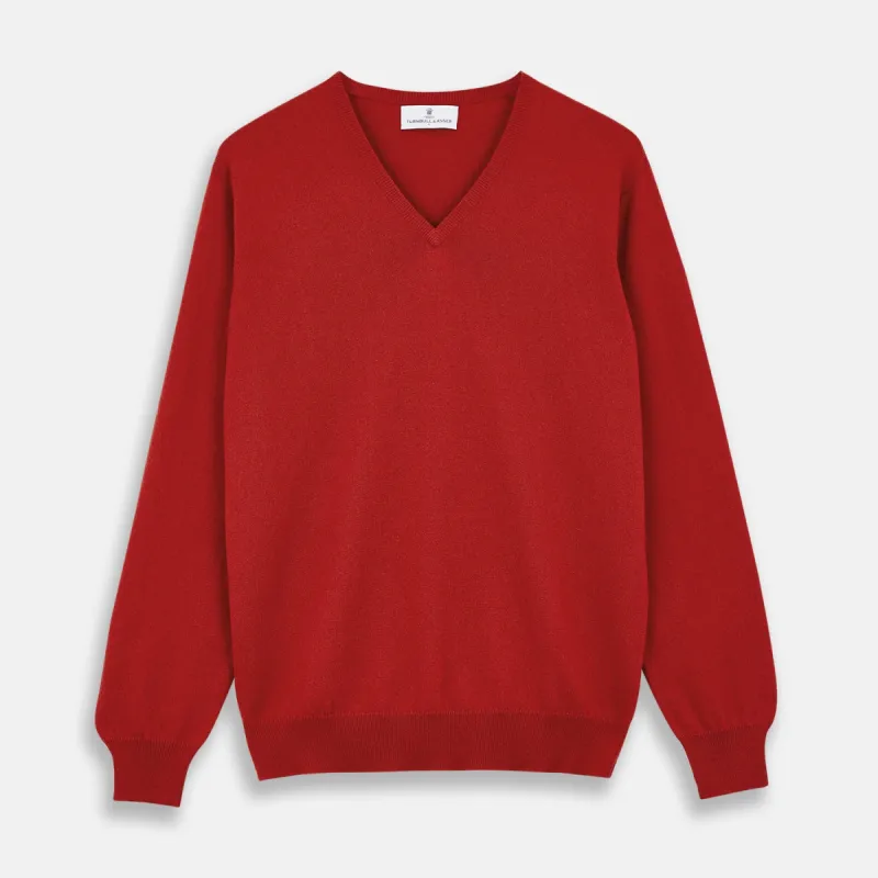 Red Cashmere V-Neck Jumper sold by Turnbull & Asser