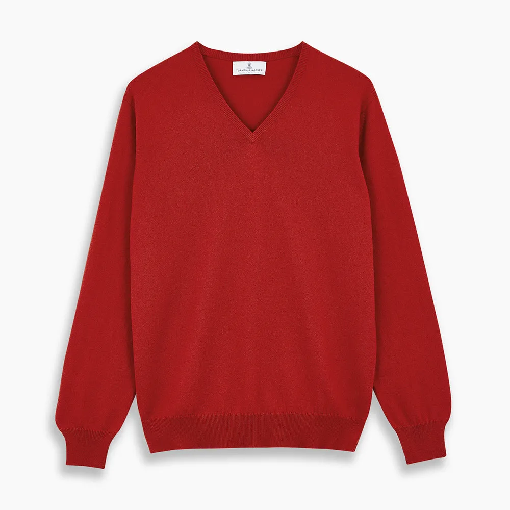 Red Cashmere V-Neck Jumper sold by Turnbull & Asser product image thumbnail 4