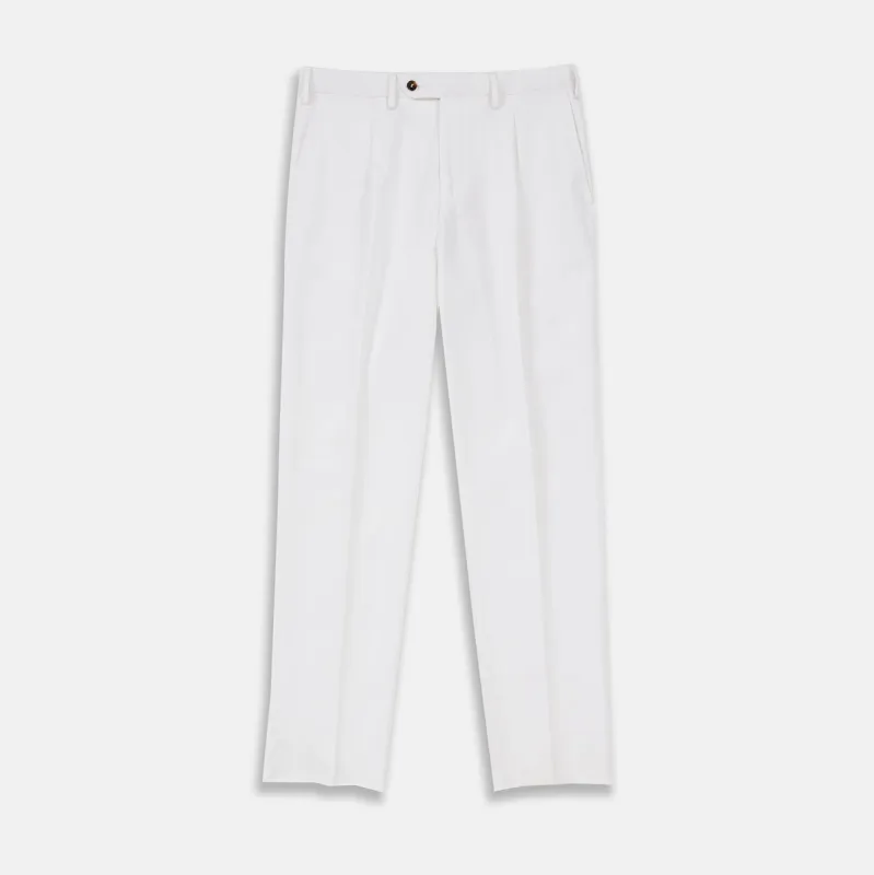 White Cotton Pleated Trousers sold by Turnbull & Asser