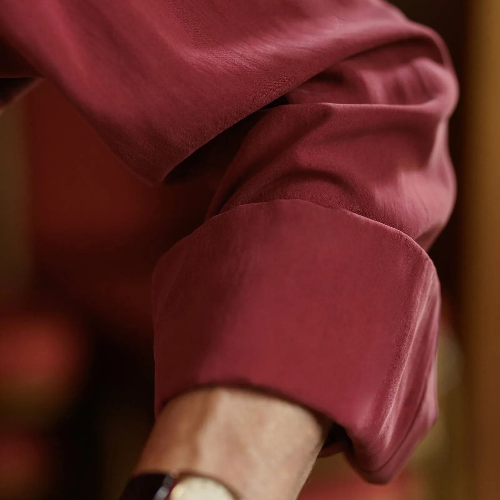 Burgundy Silk Shirt with T&A Collar and 3-Button Cuffs sold by Turnbull & Asser product image thumbnail 5