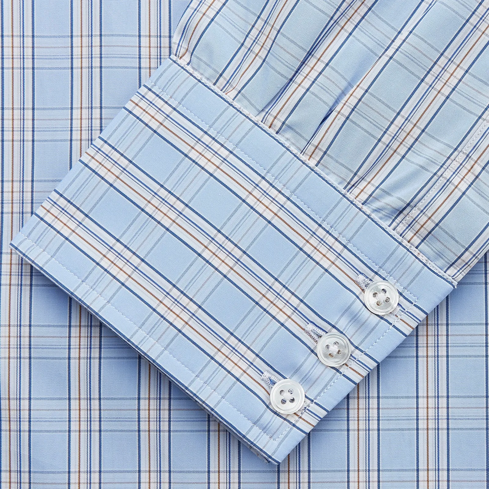 Pale Blue Multi-check Cotton Regular Fit Mayfair Shirt sold by Turnbull & Asser product image thumbnail 3