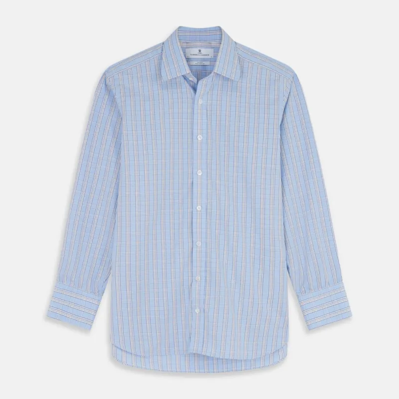 Pale Blue Multi-check Cotton Regular Fit Mayfair Shirt sold by Turnbull & Asser