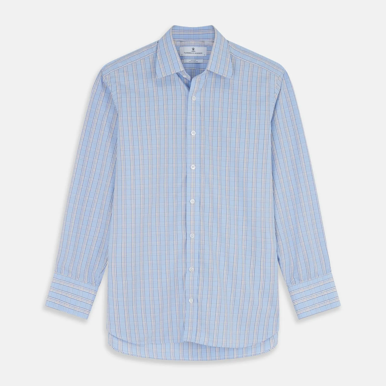 Pale Blue Multi-check Cotton Regular Fit Mayfair Shirt sold by Turnbull & Asser