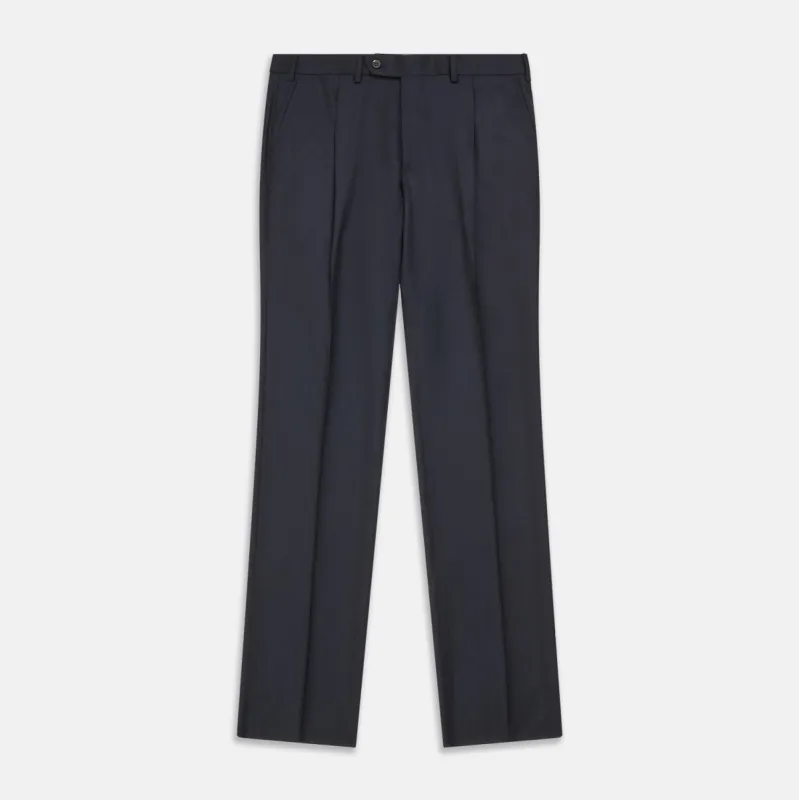 Navy Wool Pleated Jasper Trouser sold by Turnbull & Asser