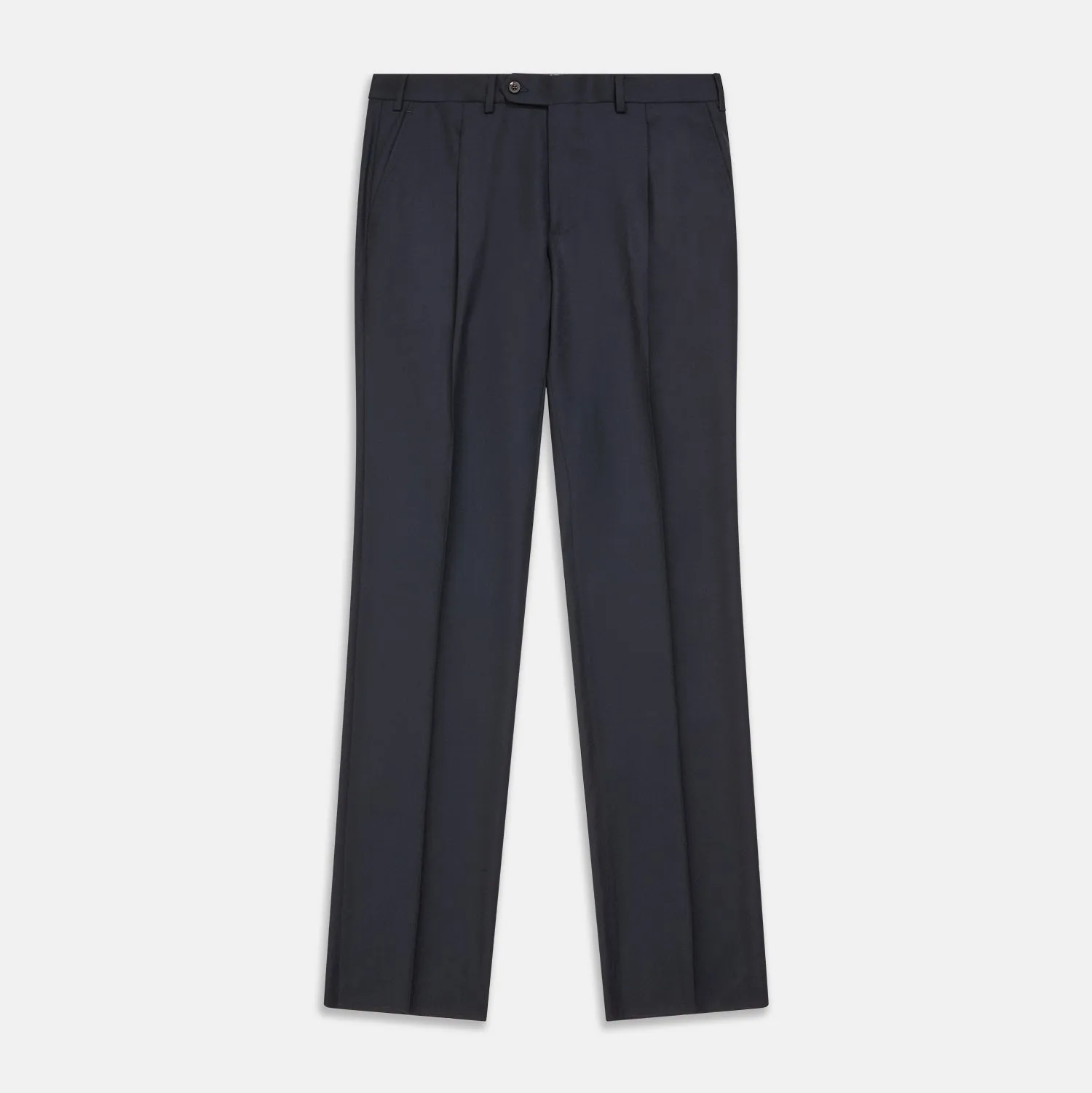 Navy Wool Pleated Jasper Trouser sold by Turnbull & Asser