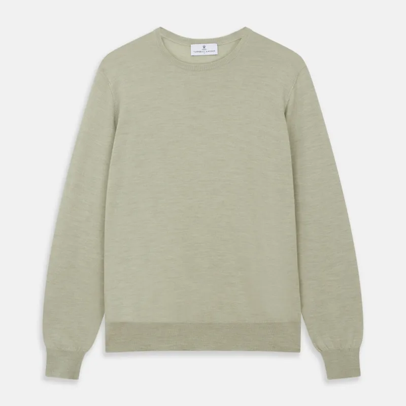 Light Green Kingston Merino Crew Neck Jumper sold by Turnbull & Asser