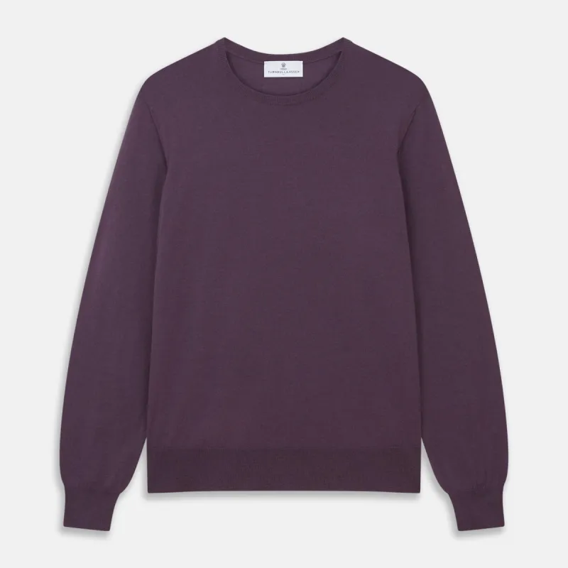Plum Kingston Merino Crew Neck Jumper sold by Turnbull & Asser
